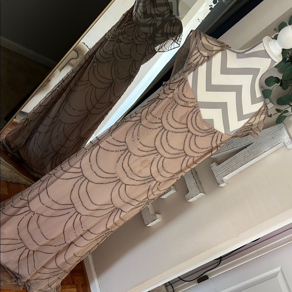 Elegant Beige Beaded Dress